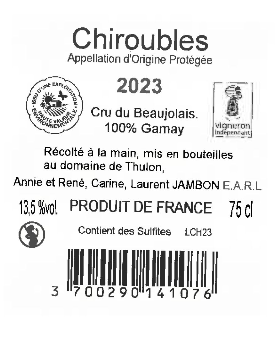 DOMAINE DE THULON ROUGE REGNIE CONTRE ETIQUETTE