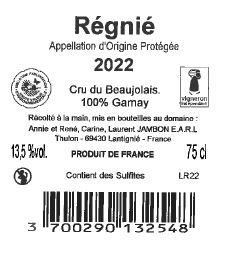 DOMAINE DE THULON ROUGE REGNIE CONTRE ETIQUETTE