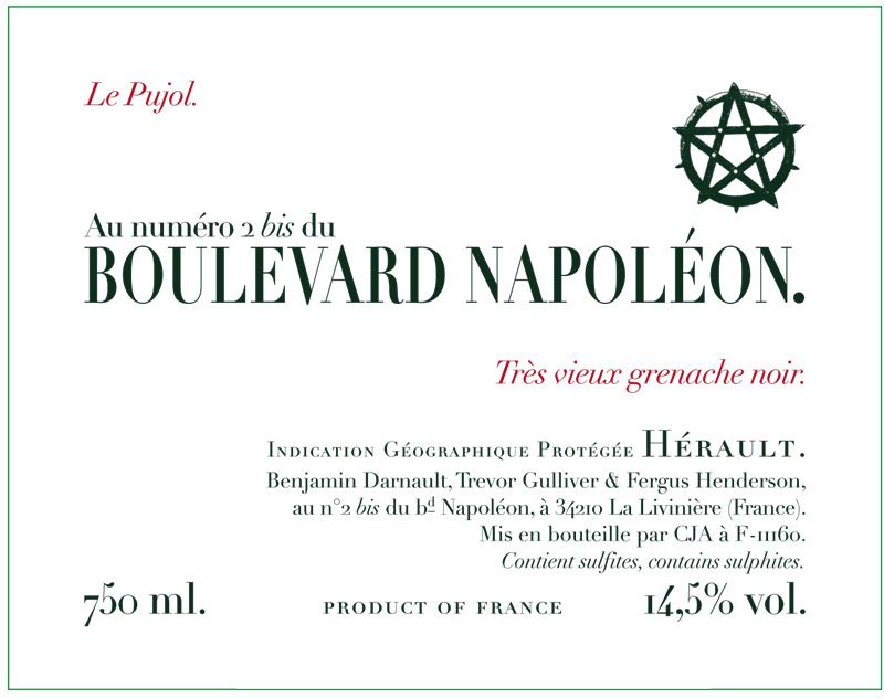 ETIQUETTE Bd Napoleon Grenache noir