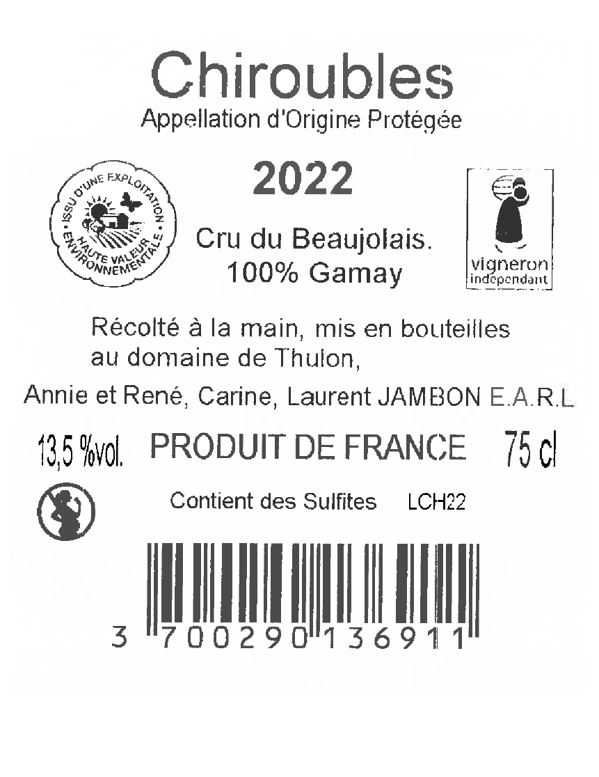 DOMAINE DE THULON ROUGE REGNIE CONTRE ETIQUETTE