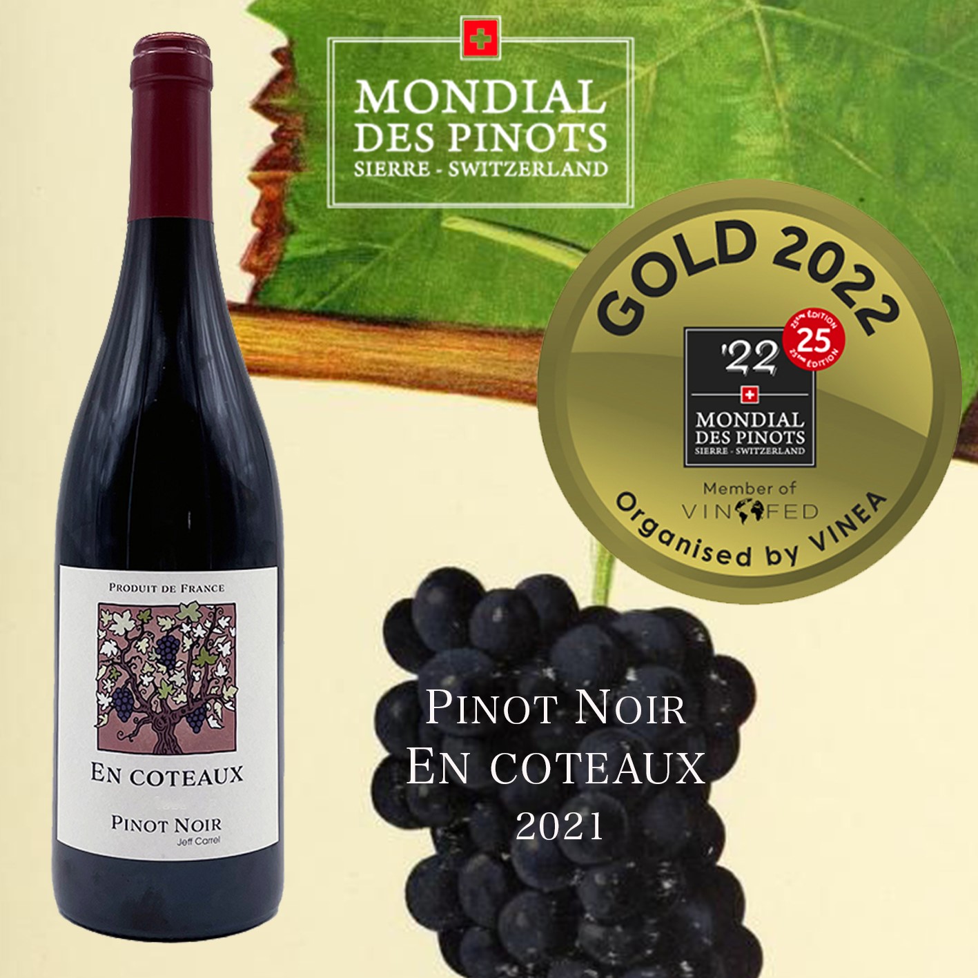 Mondial des pinots pinot noir en coteaux 2021 médaille d'OR