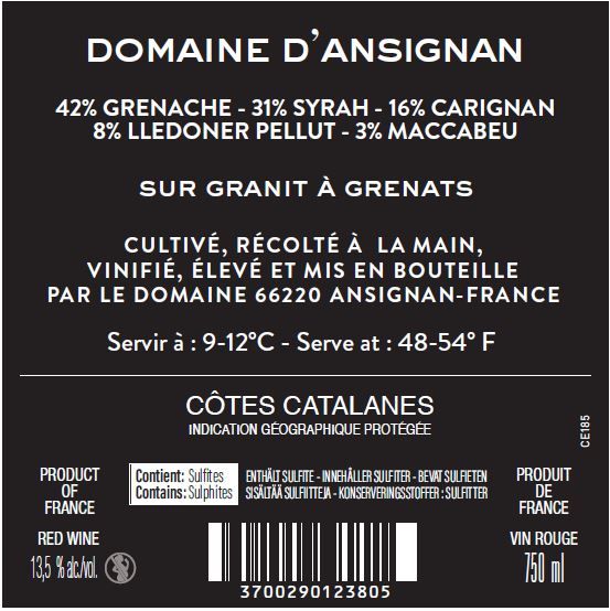 LES PETITES GRAPPES DOMAINE D'ansignan contre étiquette