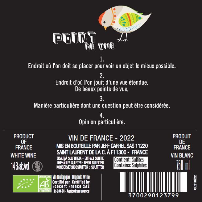 POINT DE VUE vin blanc by Jeff Carrel Etiquette