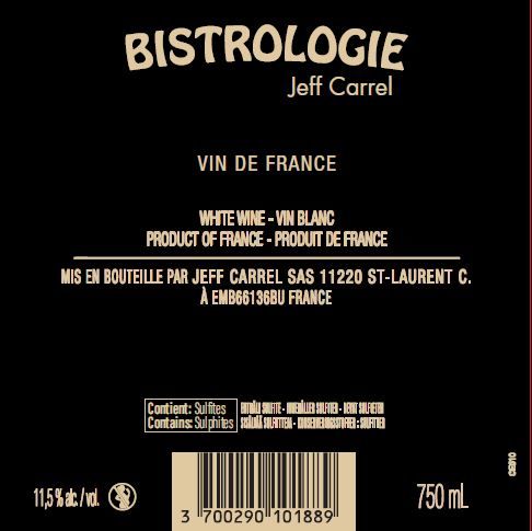 Bistrologie vin blanc by Jeff Carrel contre Etiquette