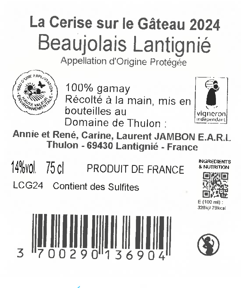 DOMAINE DE THULON ROUGE REGNIE CONTRE ETIQUETTE