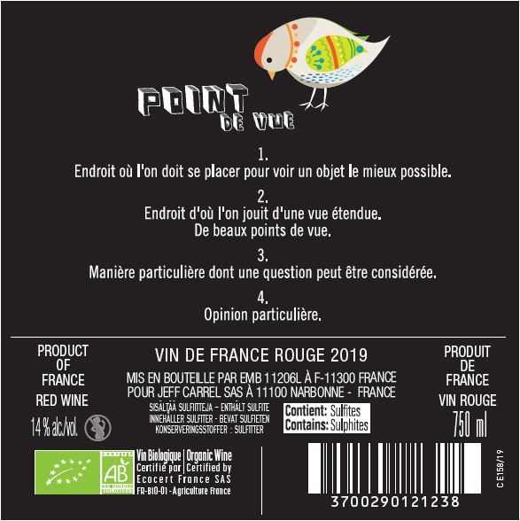 POINT DE VUE rouge blanc by Jeff Carrel Etiquette